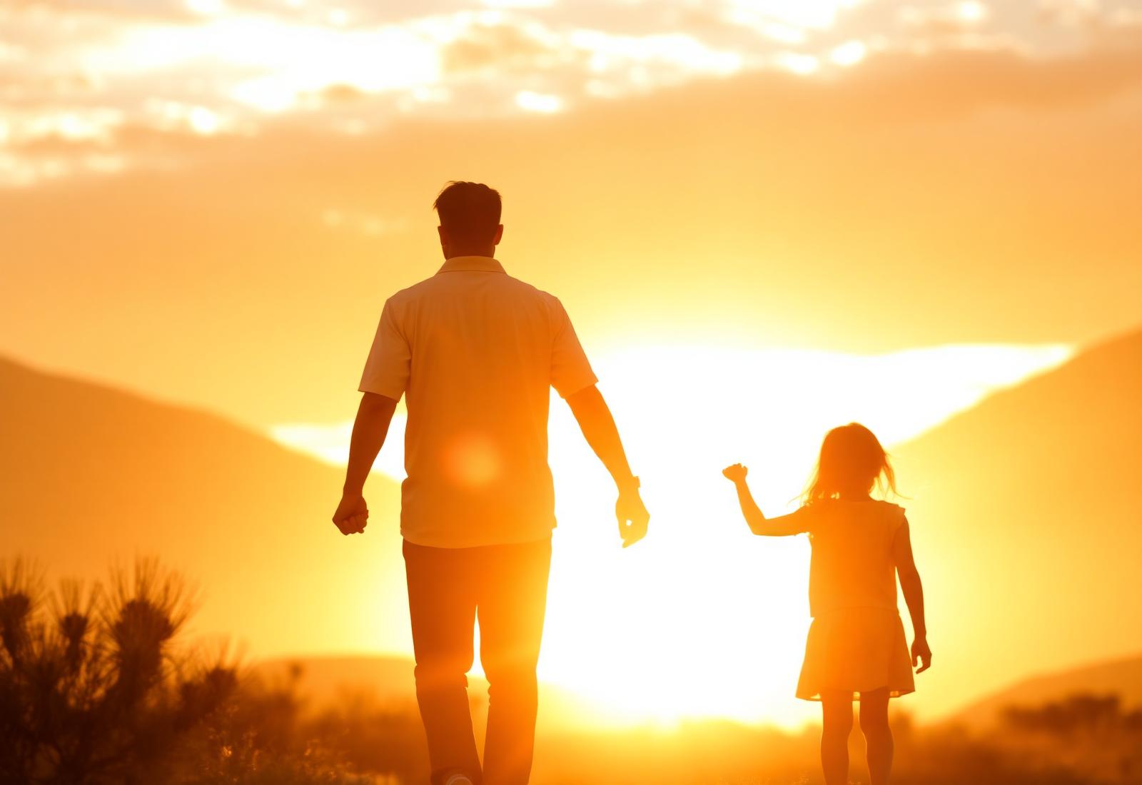 Father and child at sunset