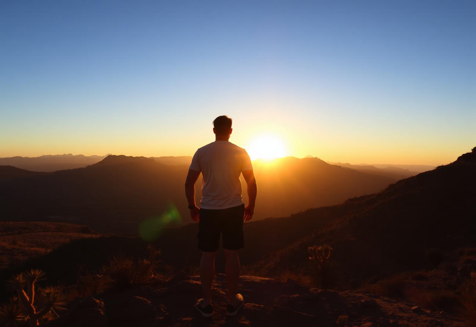 Person watching sunrise over Arizona mountains