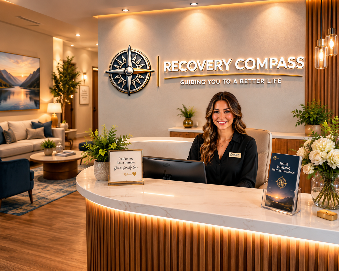 Recovery Compass welcoming lobby with reception